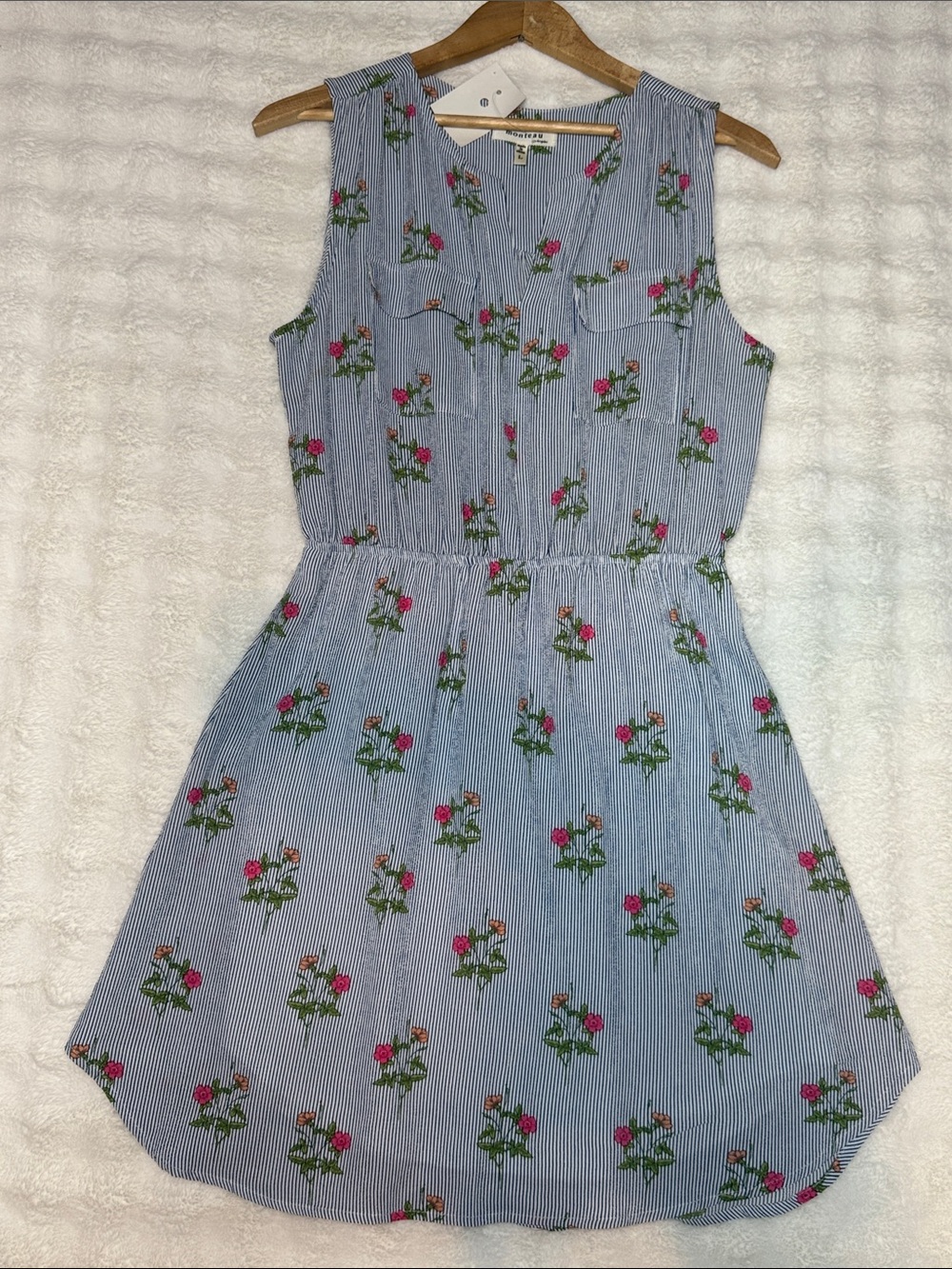 Monteau Floral Striped Summer Dress Size L NWT